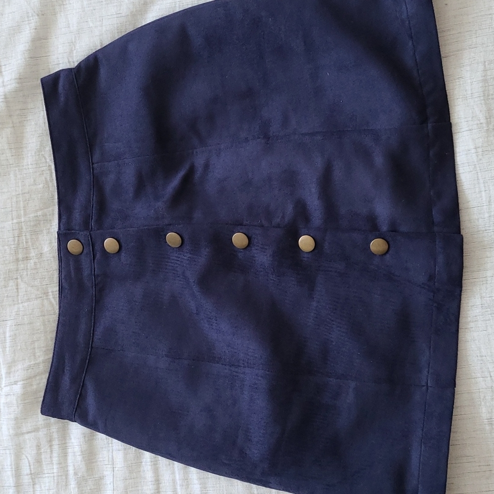 Navy blue faux suede mini skirt